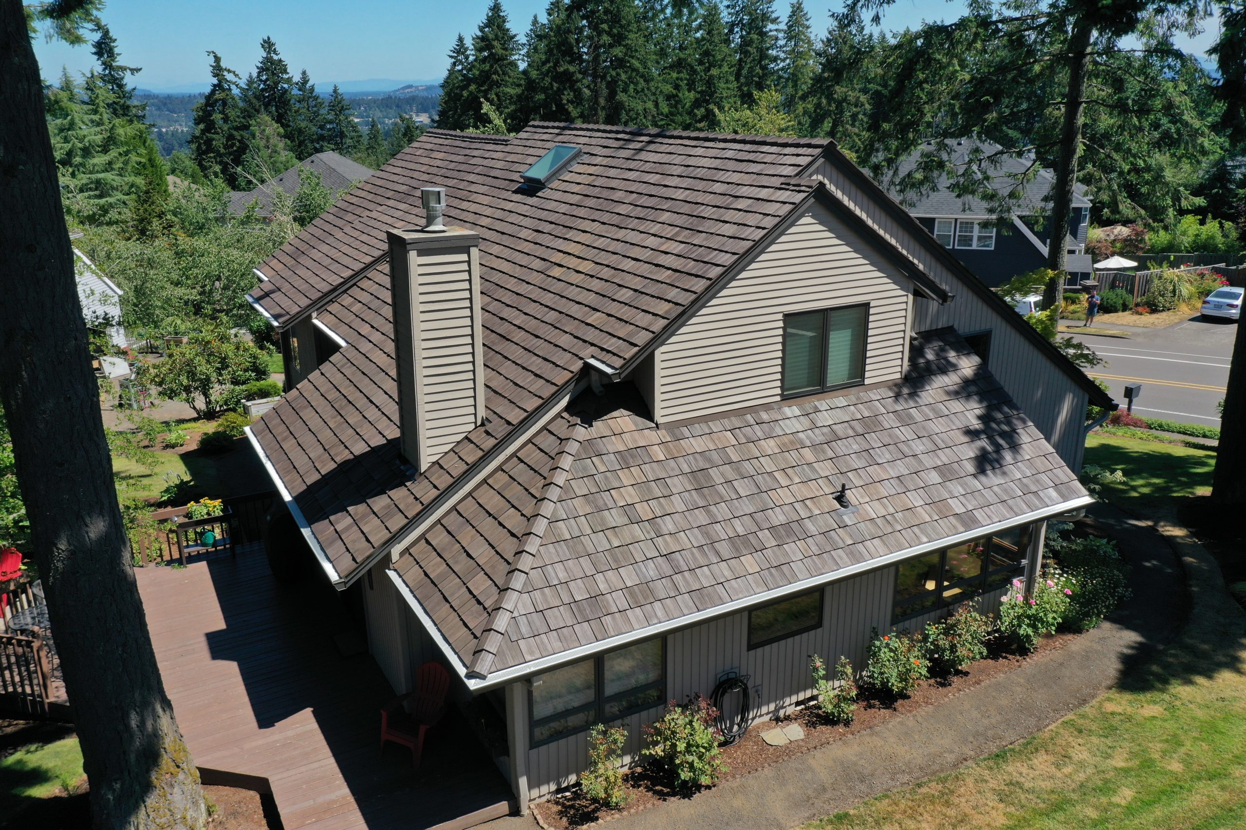 large home with a skylight